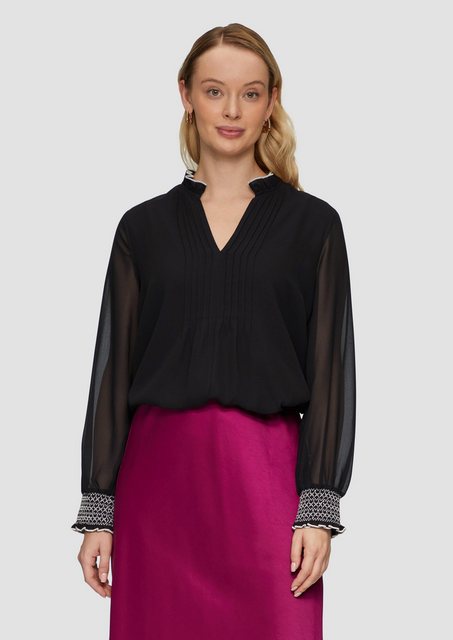 s.Oliver BLACK LABEL Langarmbluse Elegante Chiffonbluse mit Kontrast-Detail günstig online kaufen