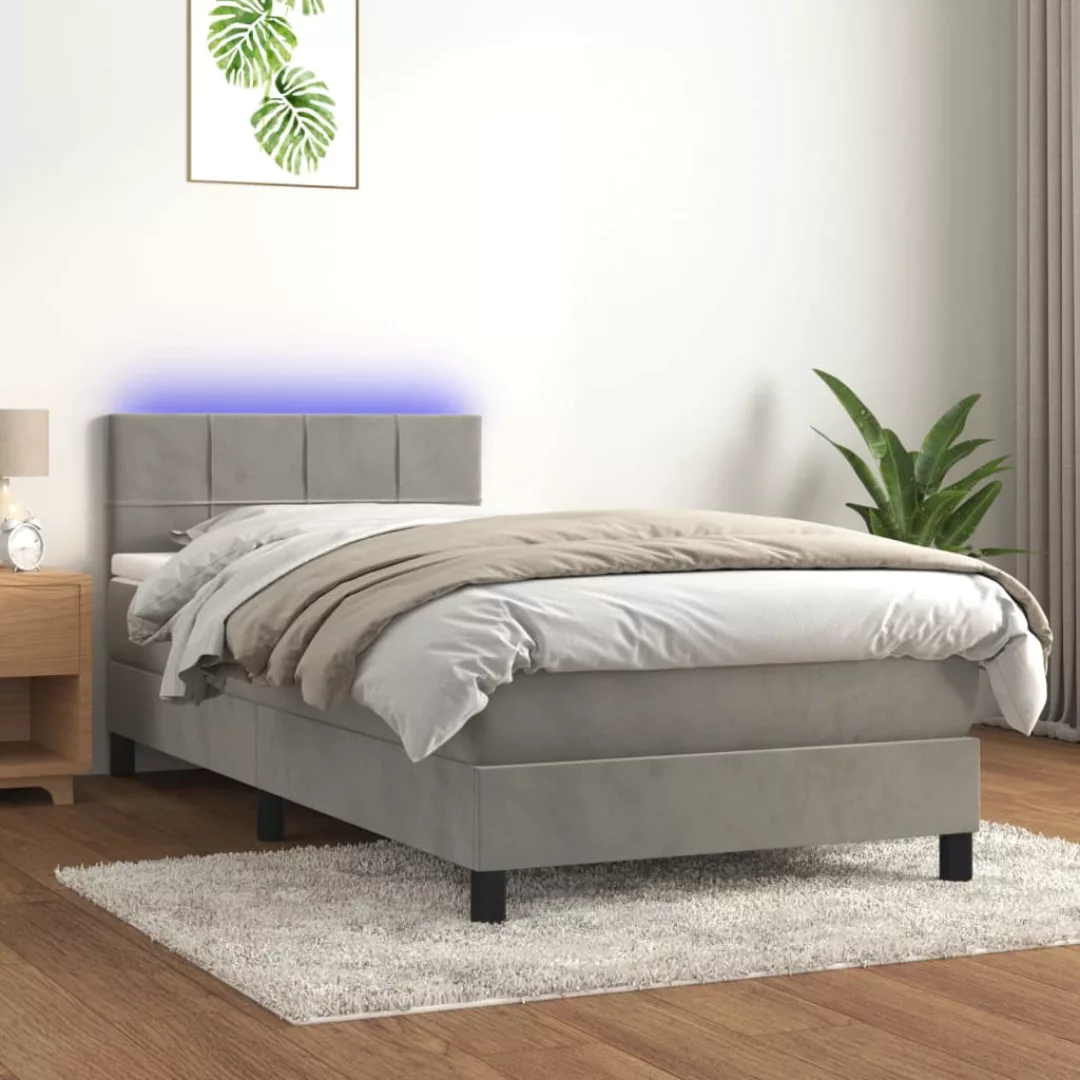 vidaXL Boxspringbett Boxspringbett mit Matratze LED Hellgrau 90x200 cm Samt günstig online kaufen