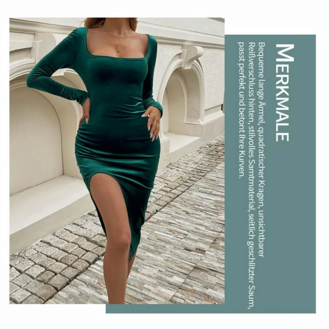 Zoclack Samtkleid Damen Langarm Midikleider Hoch Taillierte Samtkleid Elega günstig online kaufen