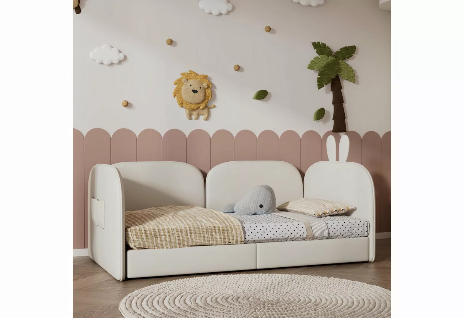 Gotagee Polsterbett Einzelbett Daybed 90x200cm Kaninchen Kopfteil Samt Beig günstig online kaufen