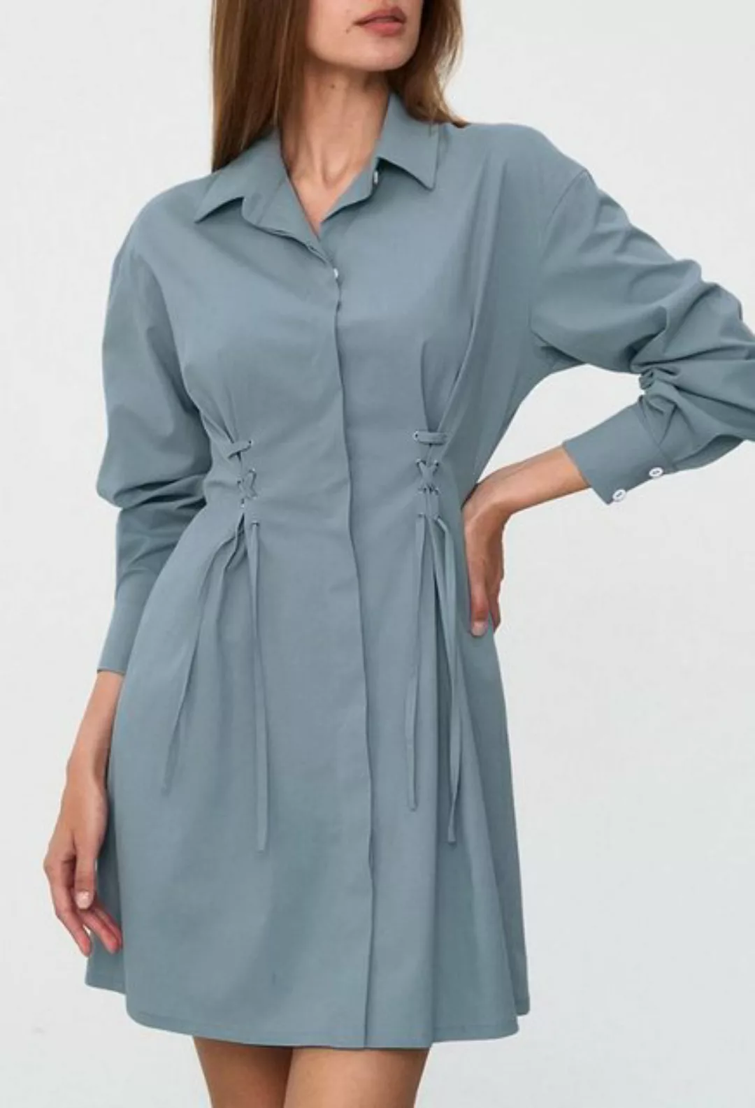 CHENIN Shirtkleid Langärmliges Kleid mit Taillenband, Kleid Geeignet für Re günstig online kaufen