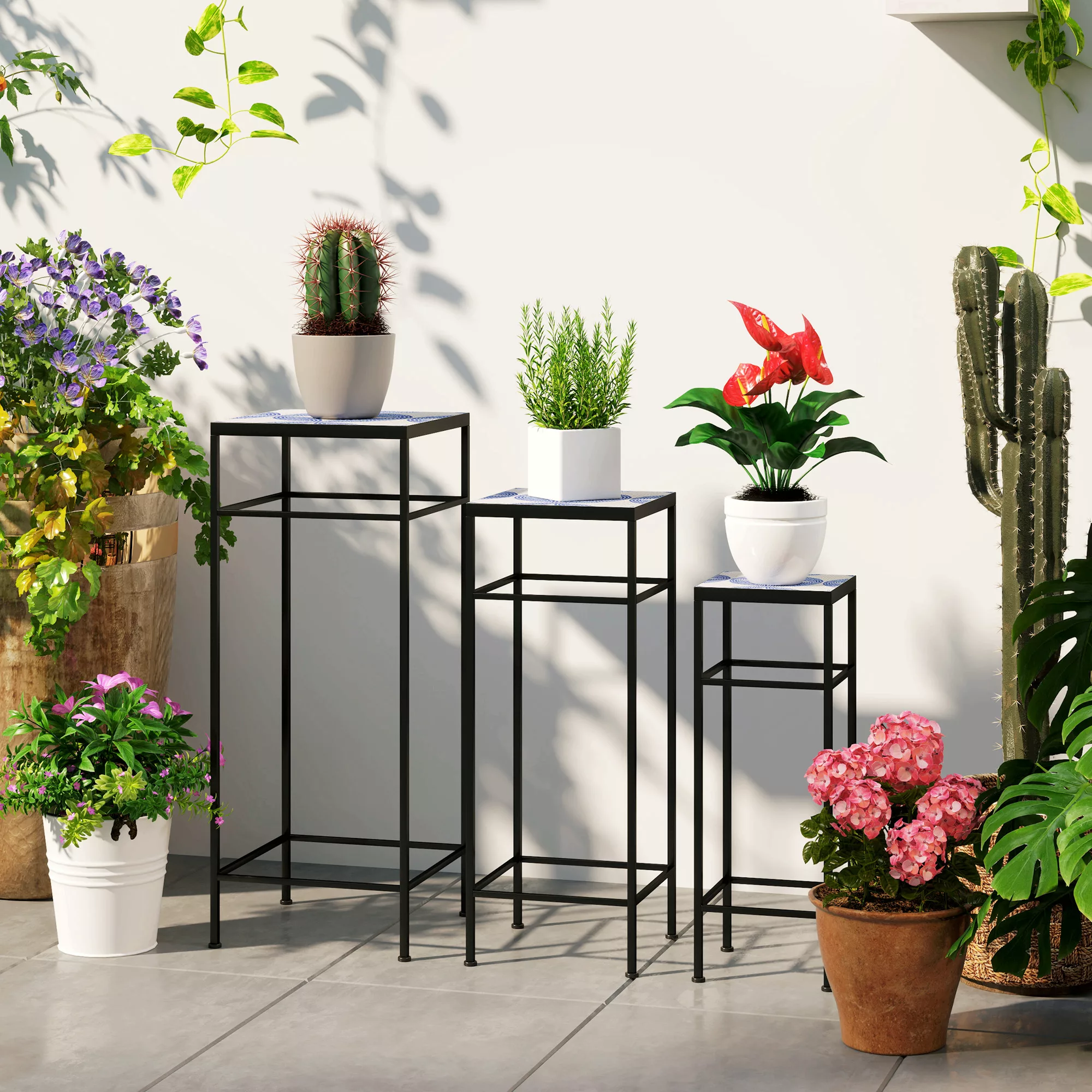 Outsunny 3er-Set Pflanzenständer, 71 cm hoch Blumenständer für Innen, Pflan günstig online kaufen