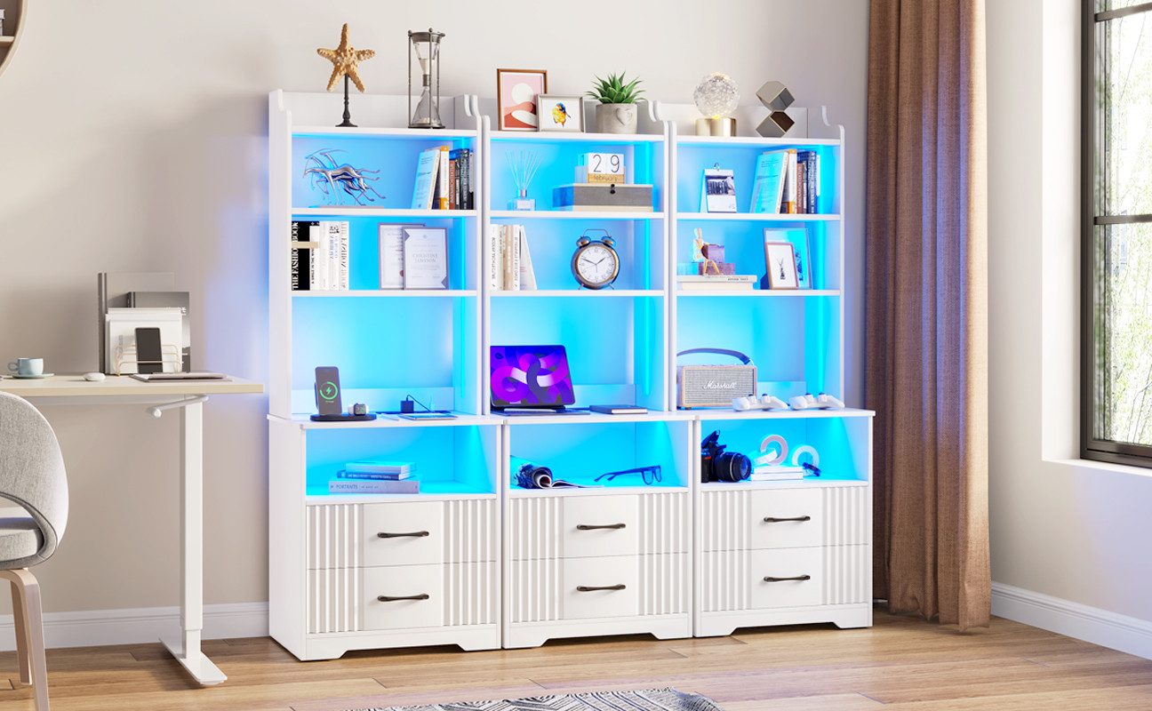 LVSOMT Nachttisch Bücherregalen mit LED, Steckdose günstig online kaufen