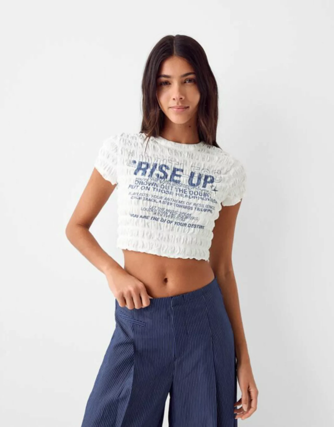 Bershka T-Shirt Aus Waffelgewebe Mit Kurzen Ärmeln Und Print Damen S Grbroc günstig online kaufen