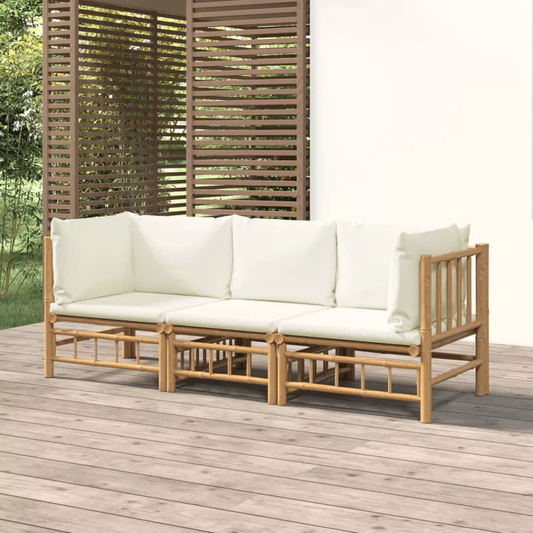 Vidaxl 3-tlg. Garten-lounge-set Mit Cremeweißen Kissen Bambus günstig online kaufen