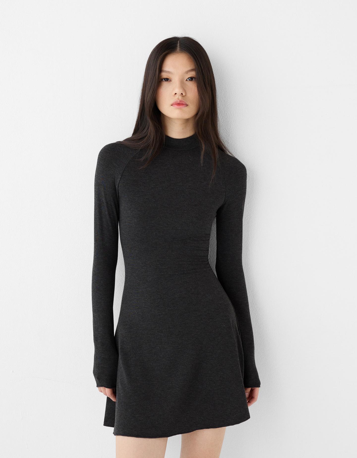 Bershka Midikleid Mit Stehkragen Damen Xs Grau günstig online kaufen