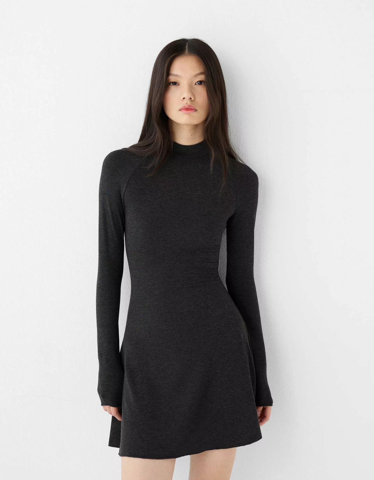 Bershka Midikleid Mit Stehkragen Damen M Grau günstig online kaufen