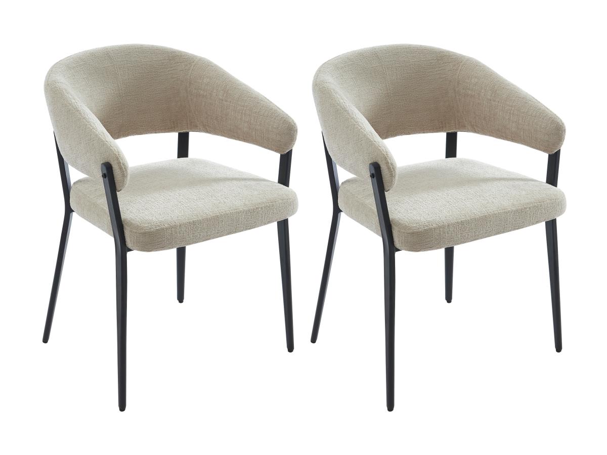 Stuhl mit Armlehnen 2er-Set - Stoff & schwarzes Metall - Beige - AVRELA günstig online kaufen