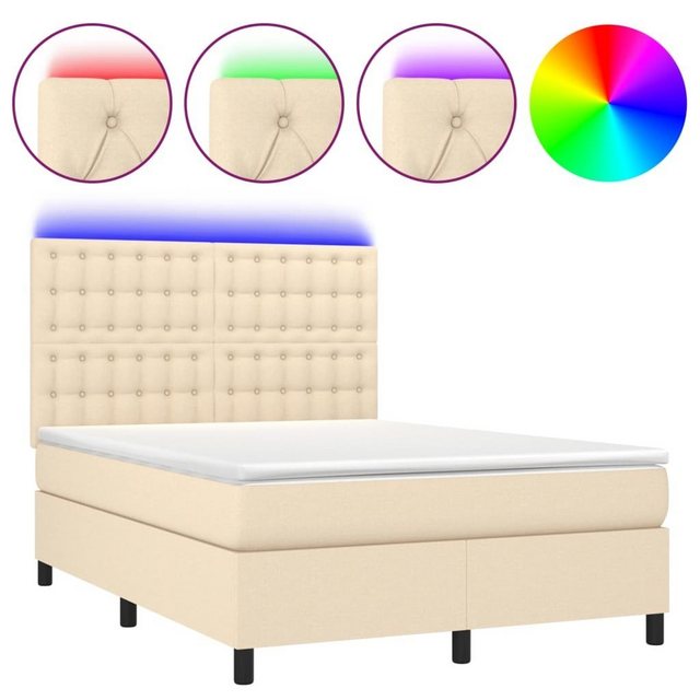 vidaXL Boxspringbett Boxspringbett mit Matratze LED Creme 140x200 cm Stoff günstig online kaufen