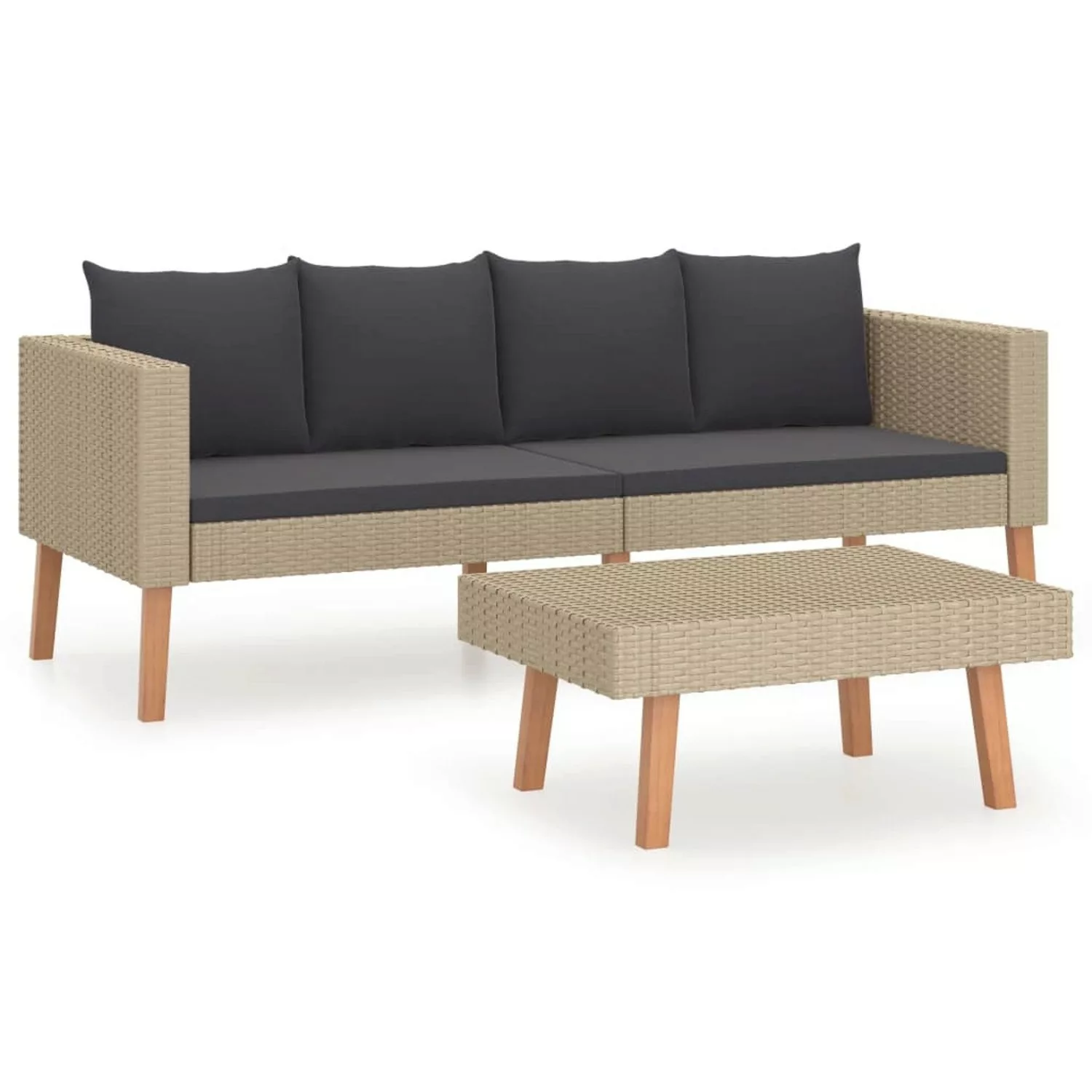 2-tlg. Garten-lounge-set Mit Auflagen Poly Rattan Beige günstig online kaufen