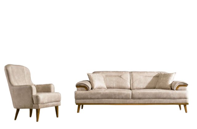 JVmoebel Sofa Beige Wohnzimmer Sitzgarnitur Designer Sofagarnitur Polster 3 günstig online kaufen