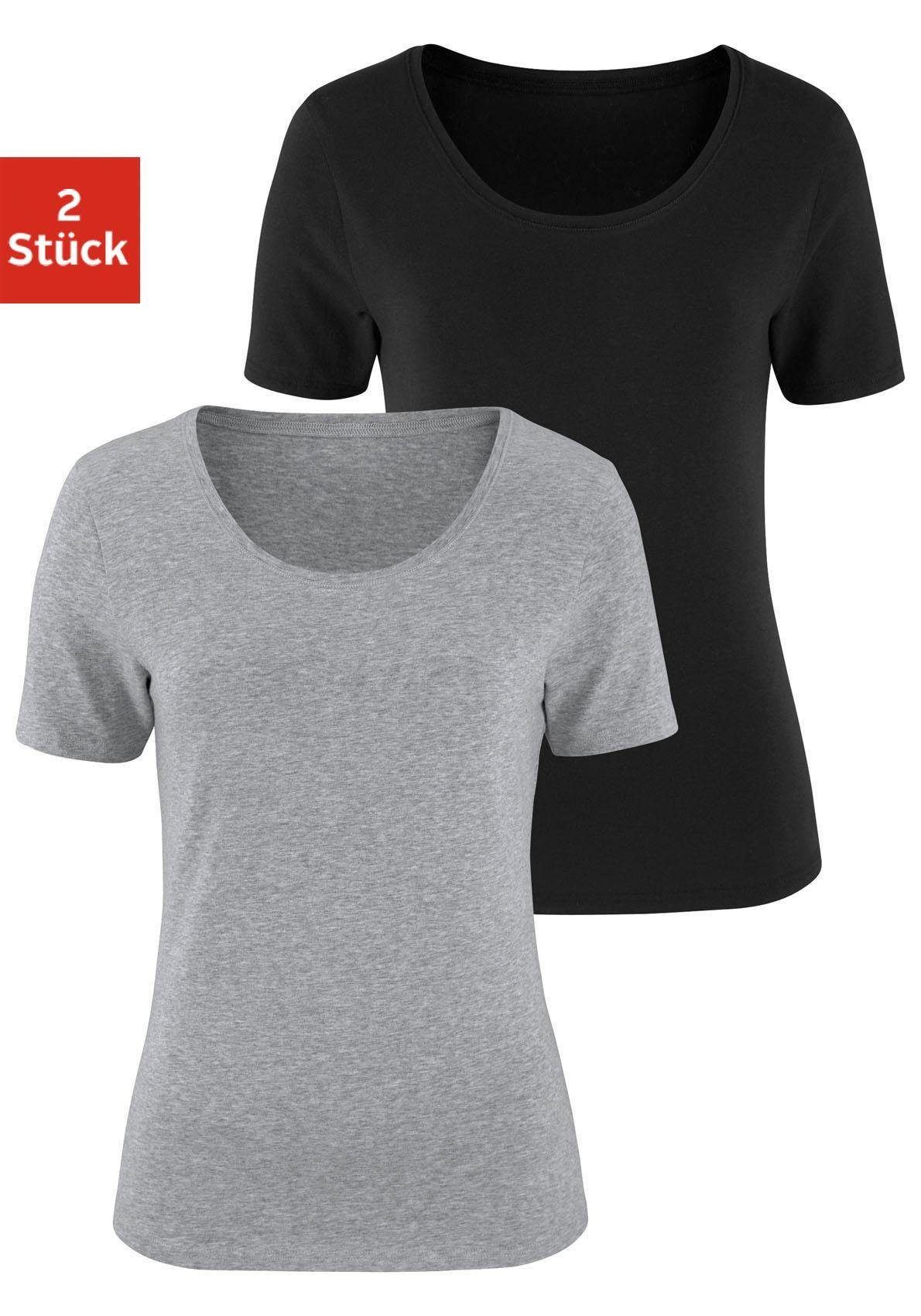 Vivance T-Shirt "aus elastischer Baumwoll-Qualität", (2er-Pack) günstig online kaufen