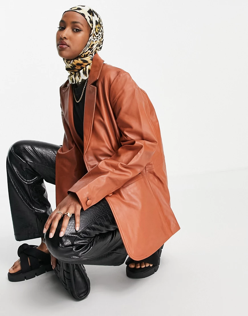 Muubaa – Oversize-Lederblazer in Hellbraun günstig online kaufen