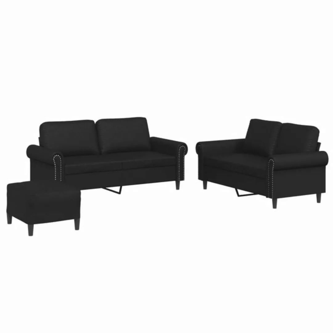 vidaXL Sofa, 3-tlg. Sofagarnitur mit Kissen Schwarz Kunstleder günstig online kaufen