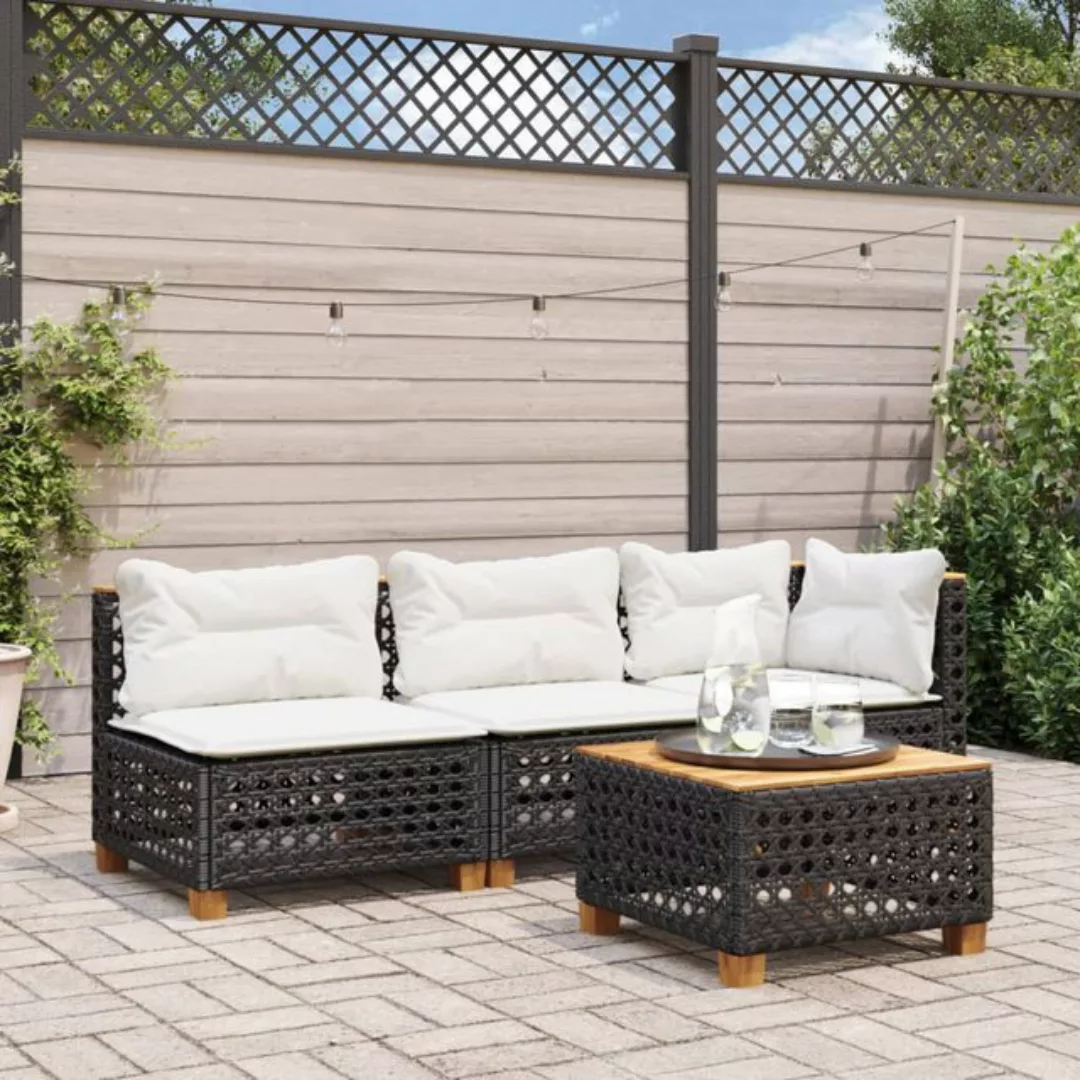 vidaXL Loungesofa Gartensofa mit Kissen 3-Sitzer Schwarz Poly Rattan, 3 Tei günstig online kaufen