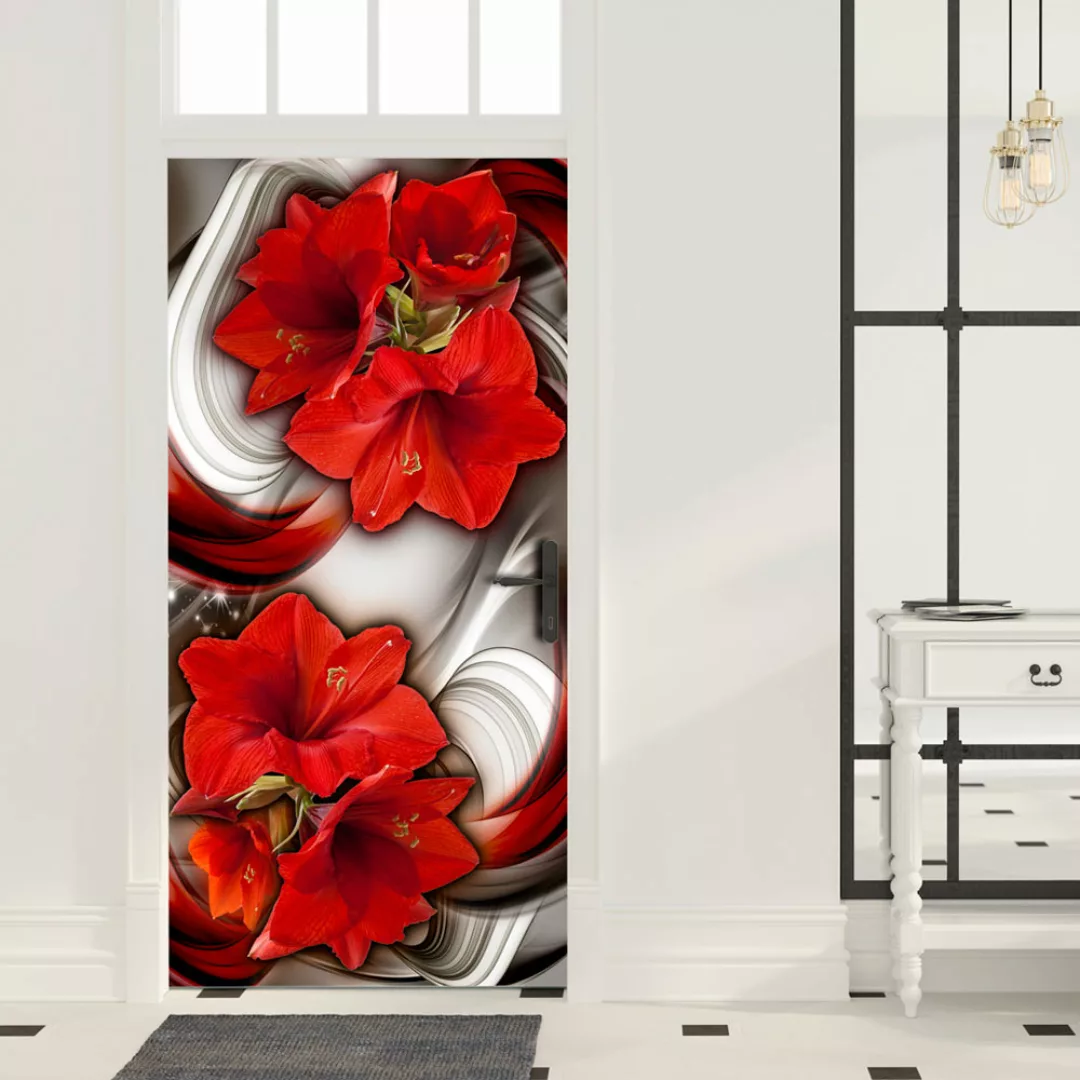 Türtapete - Photo Wallpaper - Abstraction And Red Flowers I günstig online kaufen