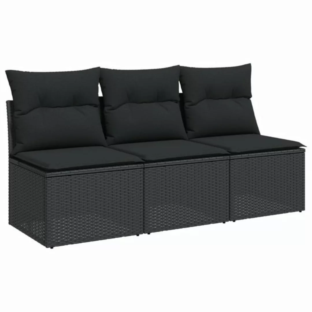 vidaXL Loungesofa Gartensofa mit Kissen 3-Sitzer Schwarz Poly Rattan günstig online kaufen