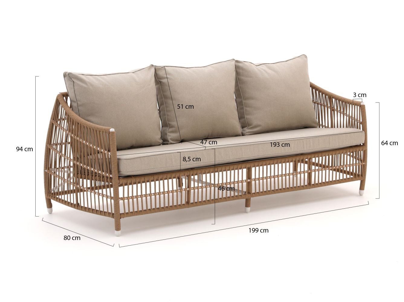 Manifesto Ortello Gartensofa 3-Sitzer 208 cm günstig online kaufen