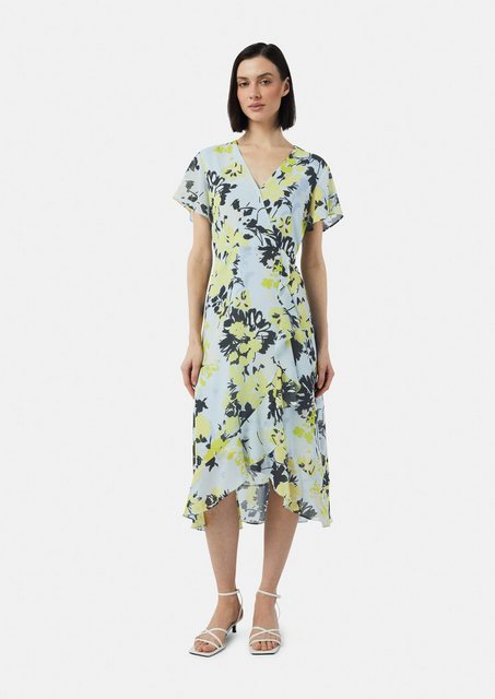 Comma Maxikleid Antailliertes Midikleid mit Volants und All-over-Print günstig online kaufen