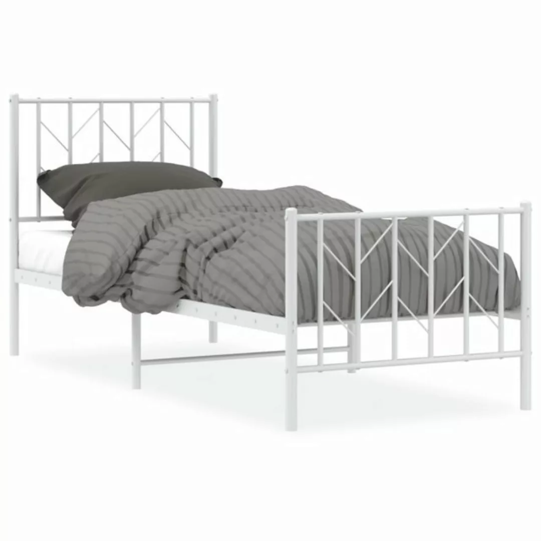 vidaXL Bettgestell Bettgestell mit Kopf- und Fußteil MetallWeiß 75x190 cm B günstig online kaufen