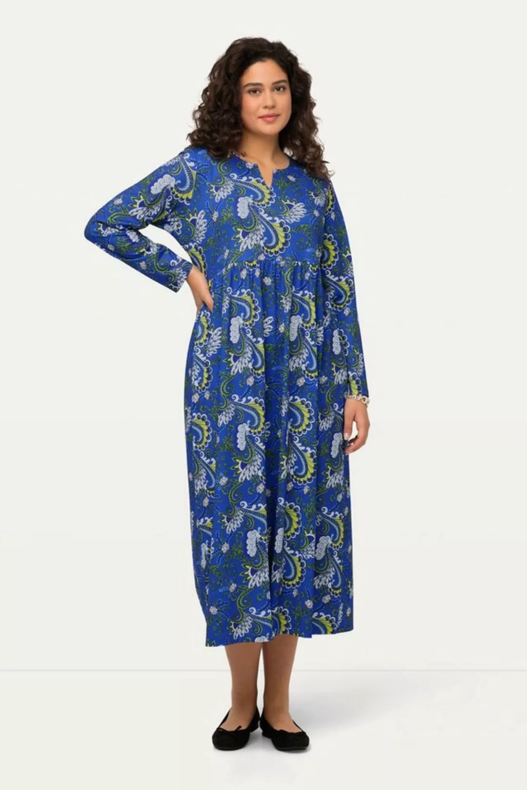 Ulla Popken Sommerkleid Kleid A-Linie Jersey mit Allover Print Empirenaht günstig online kaufen