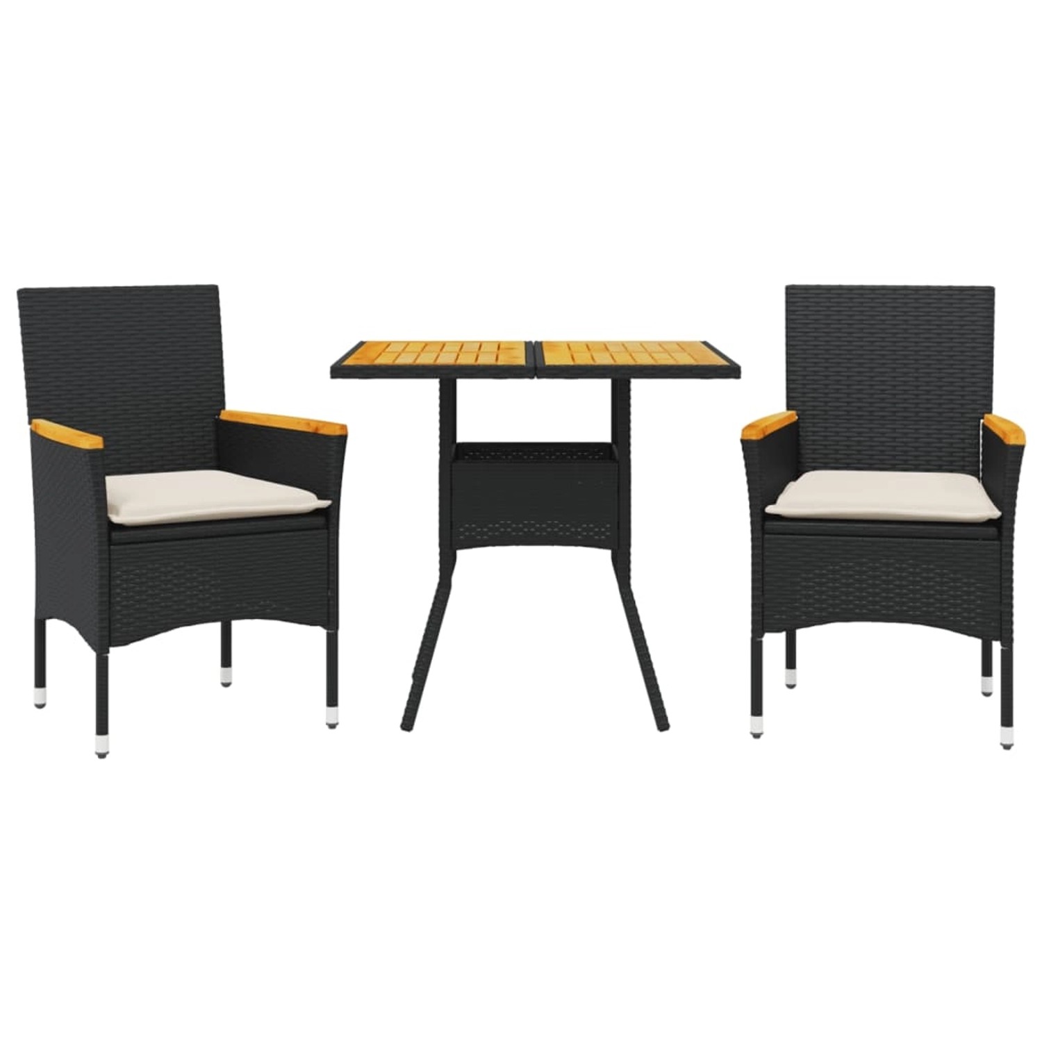 vidaXL 3-Tlg Garten-Essgruppe mit Kissen Schwarz Poly Rattan Akazie 3278697 günstig online kaufen