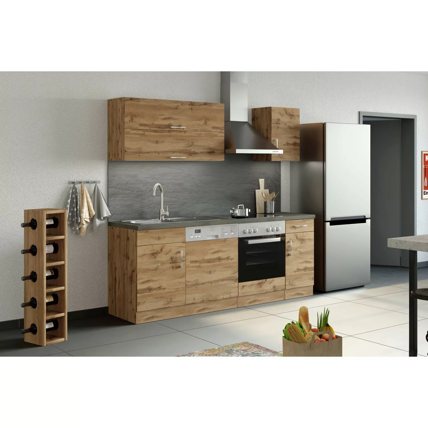 Held Möbel Küchenzeile Sorrento 210 cm Wotaneiche-Wotaneiche ohne E-Geräte günstig online kaufen