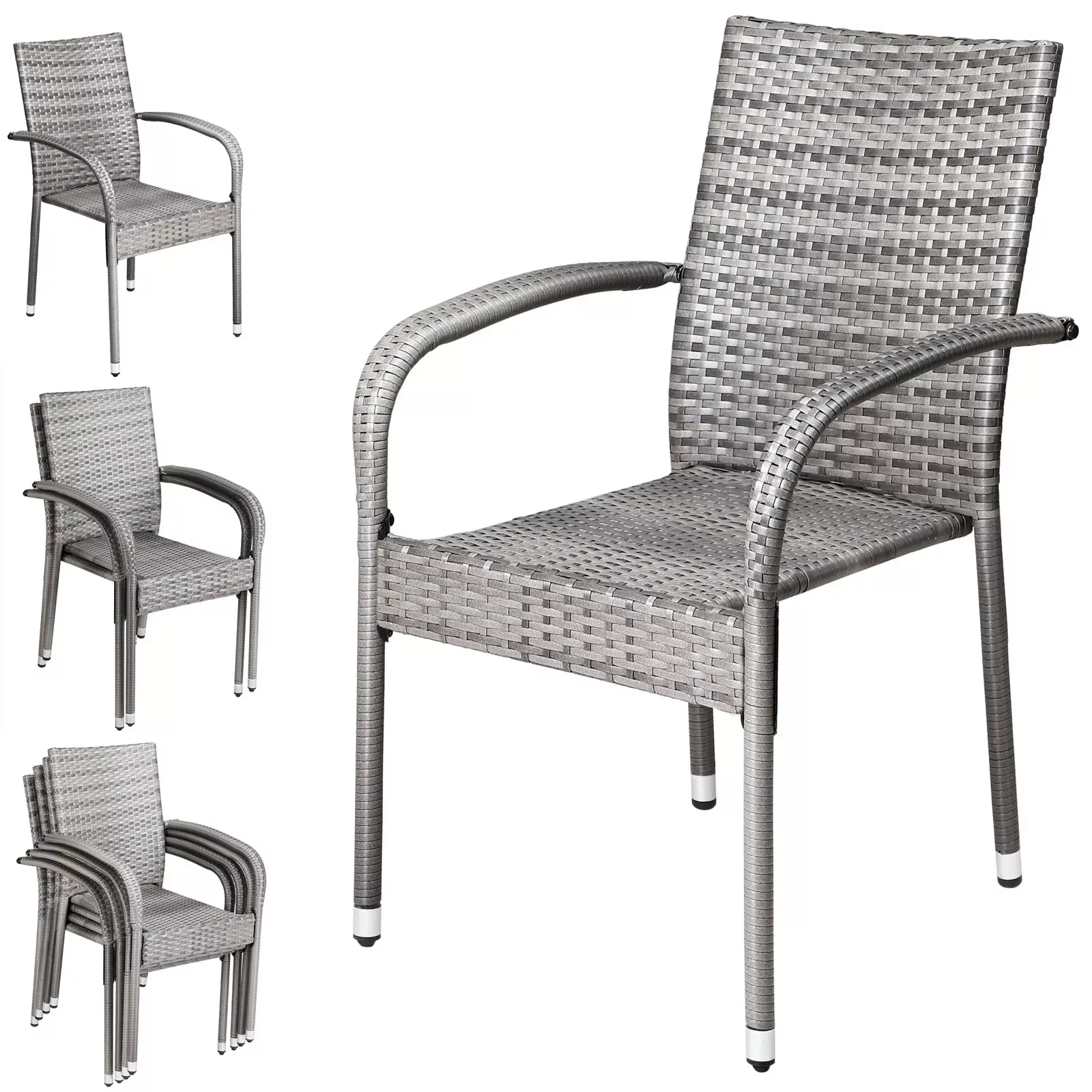 Polyrattan Stapelstuhl Comfort 4er-Set Grau günstig online kaufen