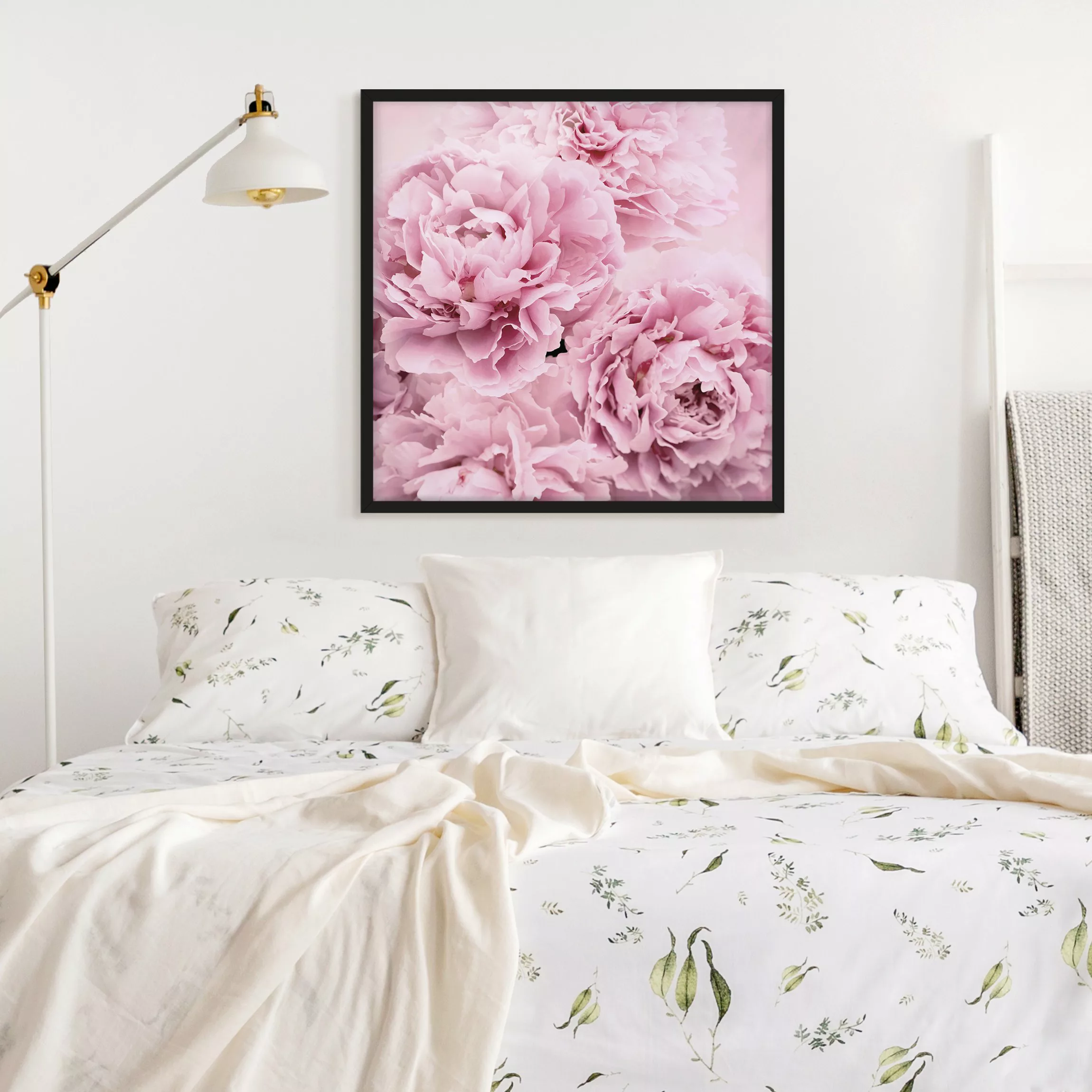 Bild mit Rahmen Blumen - Quadrat Rosa Pfingstrosen günstig online kaufen