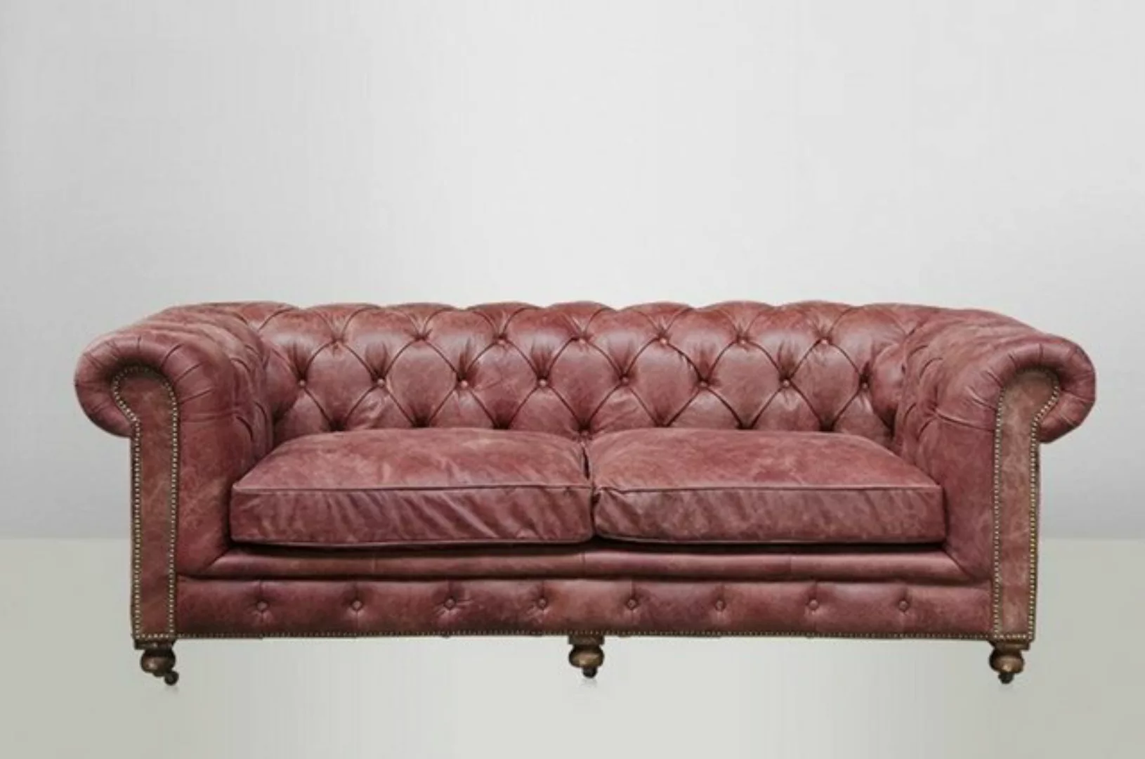 Casa Padrino Chesterfield-Sofa Chesterfield Luxus Echt Leder Sofa 2.5 Seate günstig online kaufen