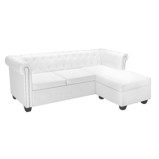 Chesterfield Sofa In L-form Kunstleder Weiß günstig online kaufen