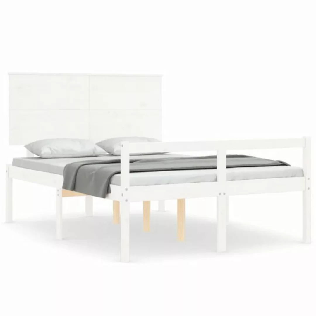 vidaXL Bettgestell, Seniorenbett mit Kopfteil 140x200 cm Weiß Massivholz günstig online kaufen