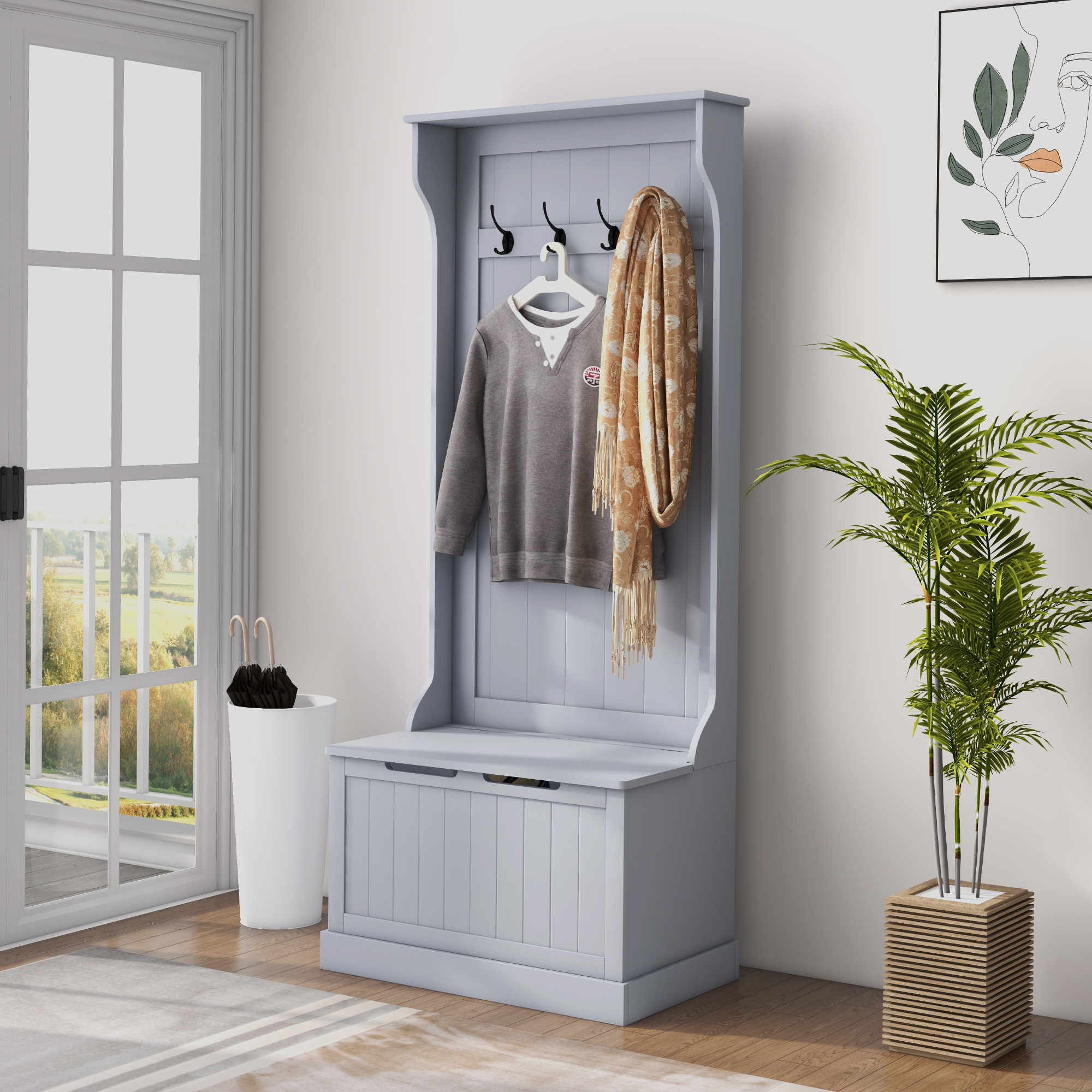 HOMCOM 3-in-1 Garderobenständer mit Schuhbank, Platzsparender Bodengarderob günstig online kaufen
