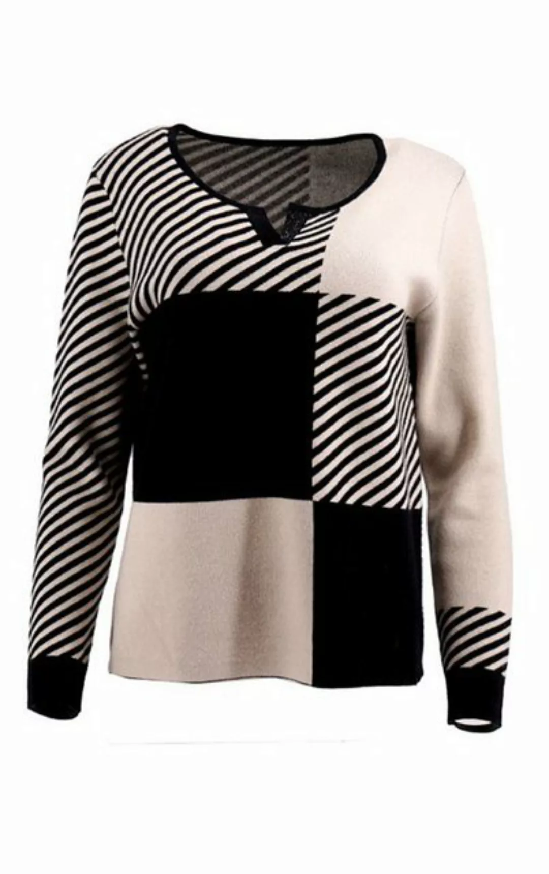 Passioni Strickpullover Jacquard Pullover mit Colourblocking und Streifen günstig online kaufen