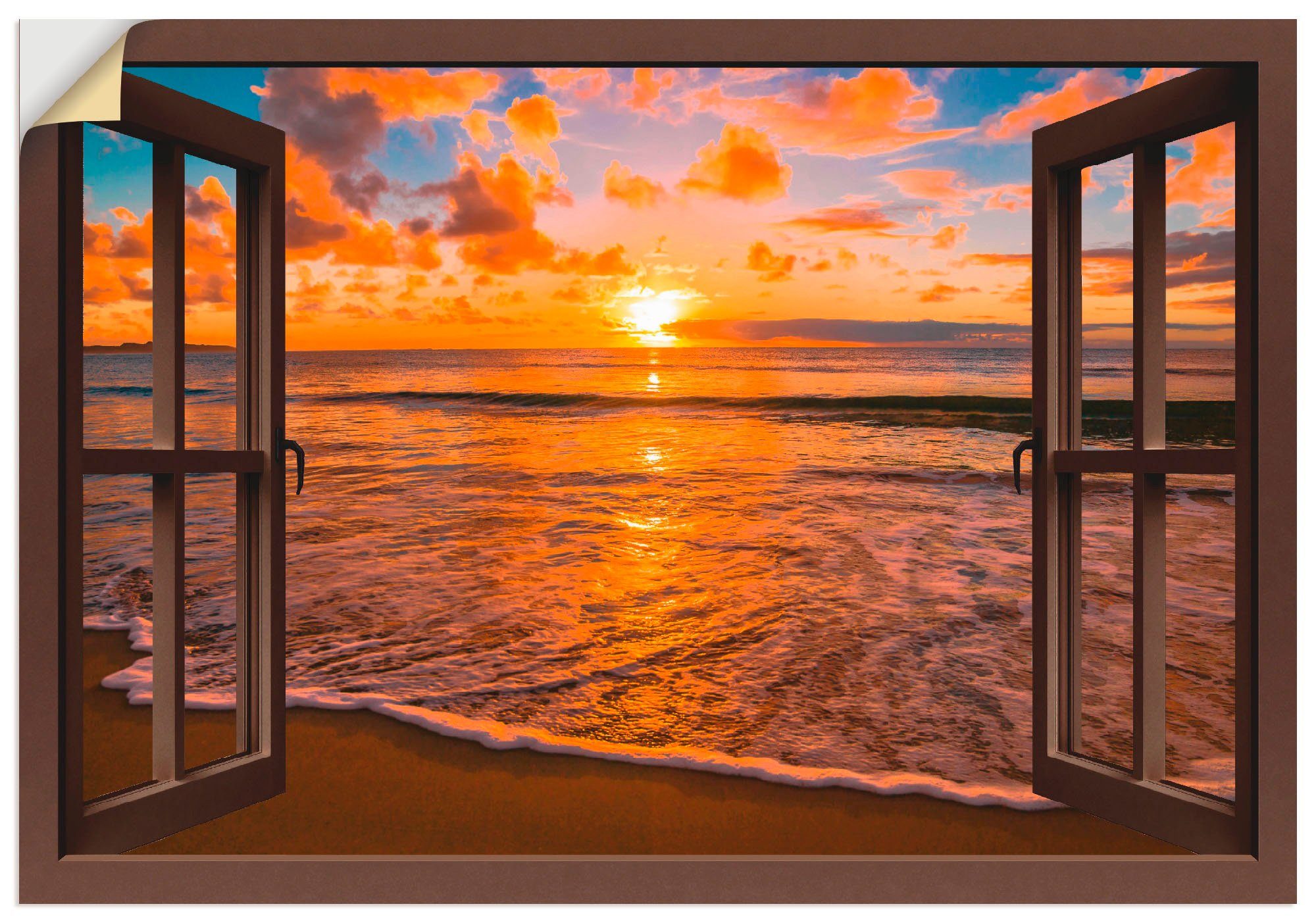 Artland Wandbild "Fensterblick Sonnenuntergang am Strand", Sonnenaufgang & günstig online kaufen