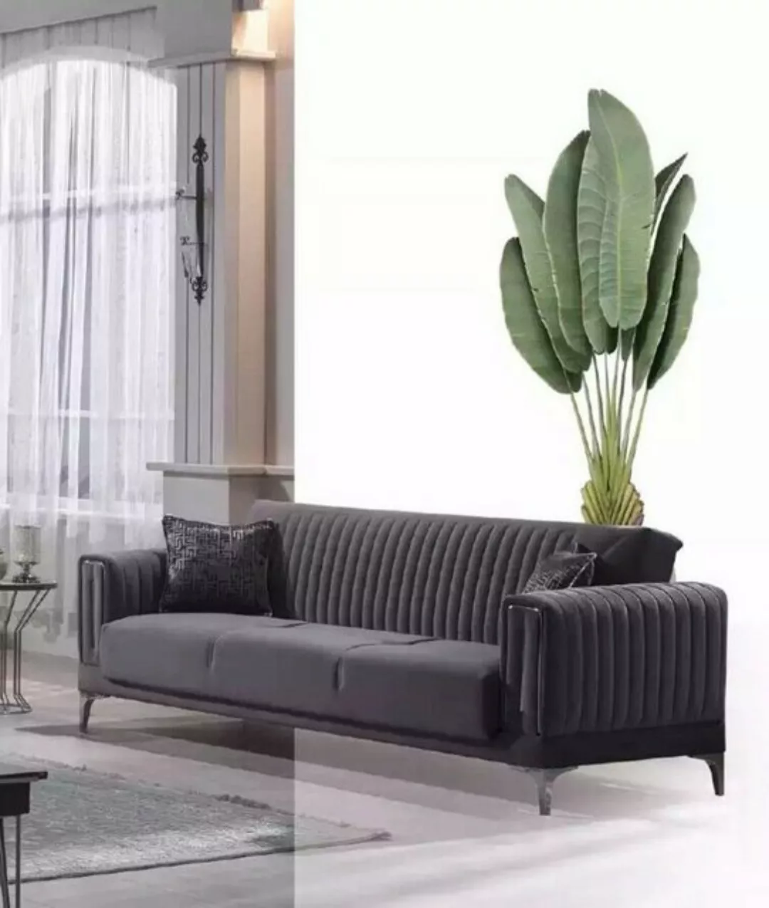 JVmoebel Sofa Grauer Dreisitzer Wohnzimmer Couchen 3-Sitzer Samtsofas Luxus günstig online kaufen