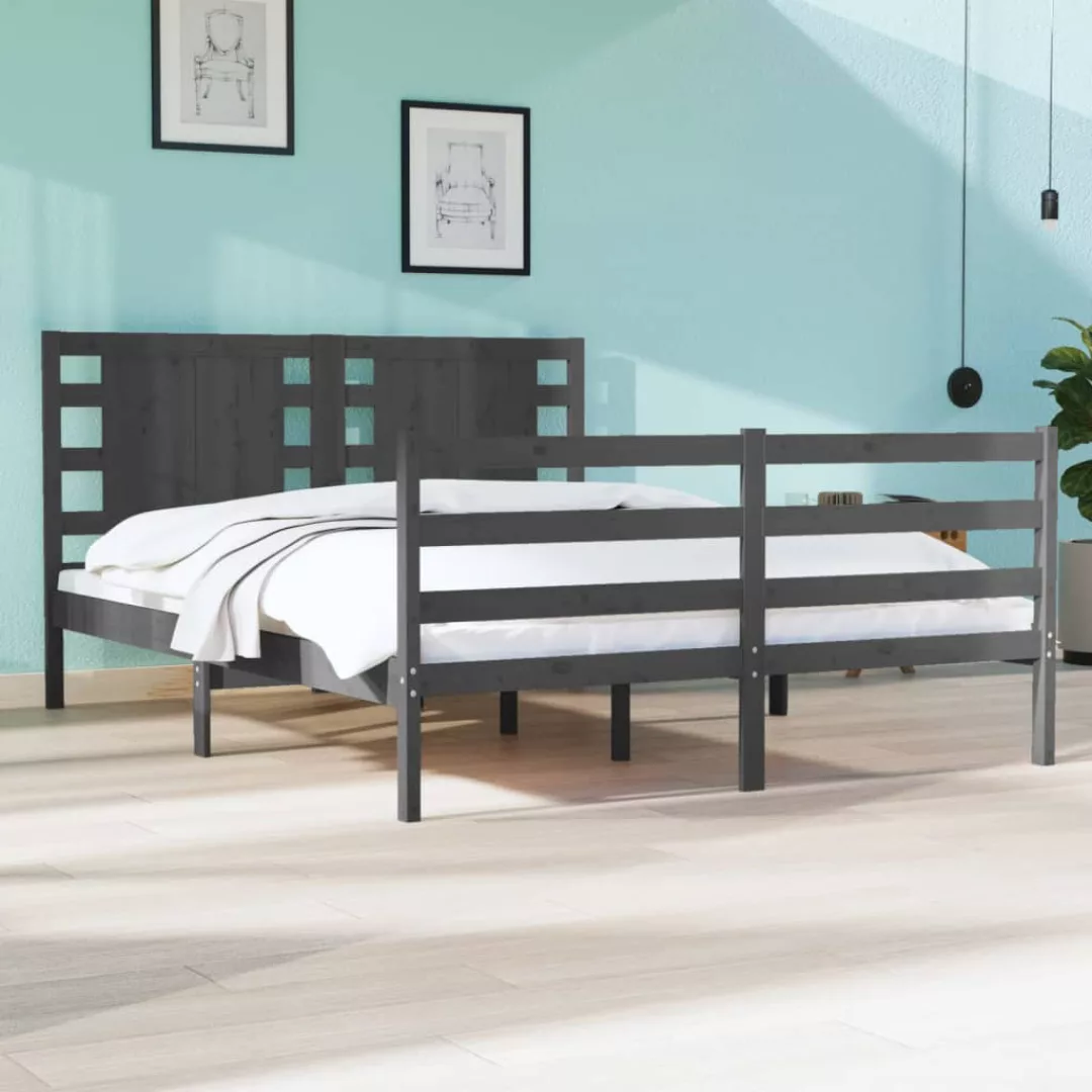 vidaXL Bettgestell Massivholzbett Grau Kiefer 140x200 cm Bett Bettgestell B günstig online kaufen