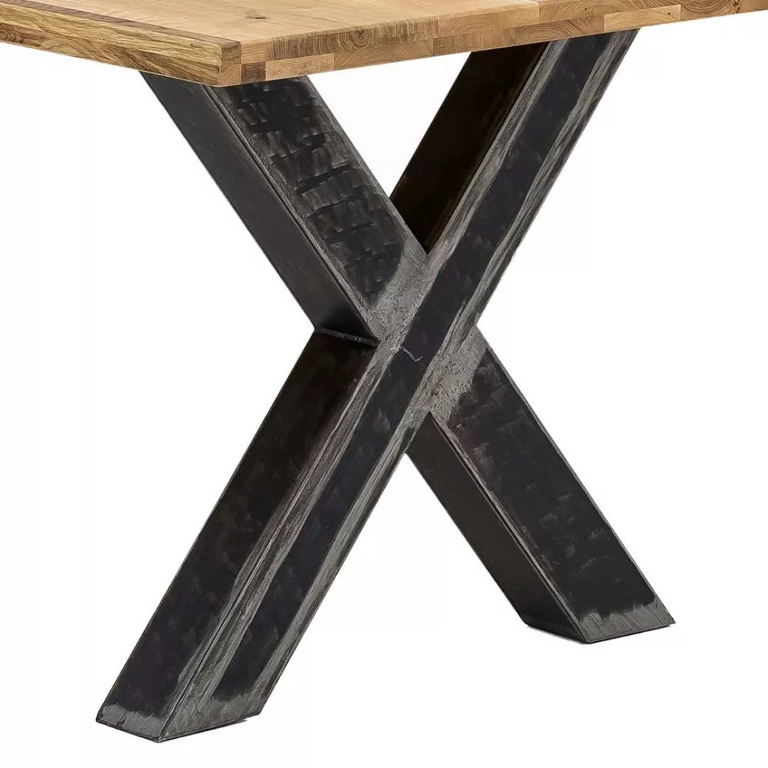 Esszimmertisch aus Wildeiche Massivholz und Eisen Industriedesign günstig online kaufen