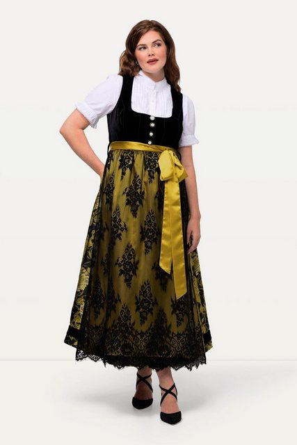 Ulla Popken Dirndl Dirndl Carree-Ausschnitt Samt-Top Jacquard-Rock günstig online kaufen