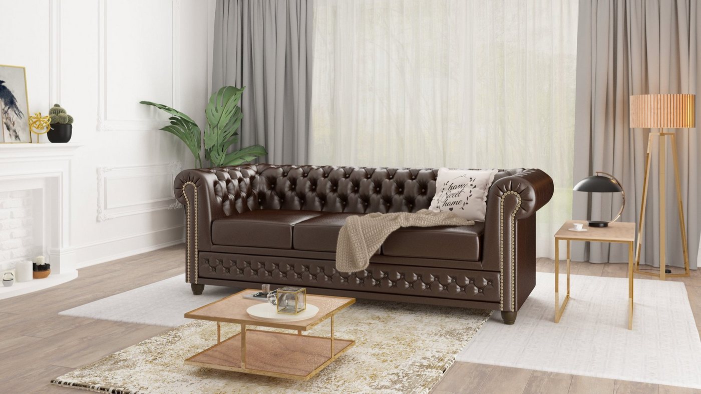 S-Style Möbel Chesterfield-Sofa Jeff, 3-Sitzer mit Schlaffunktion aus vegan günstig online kaufen