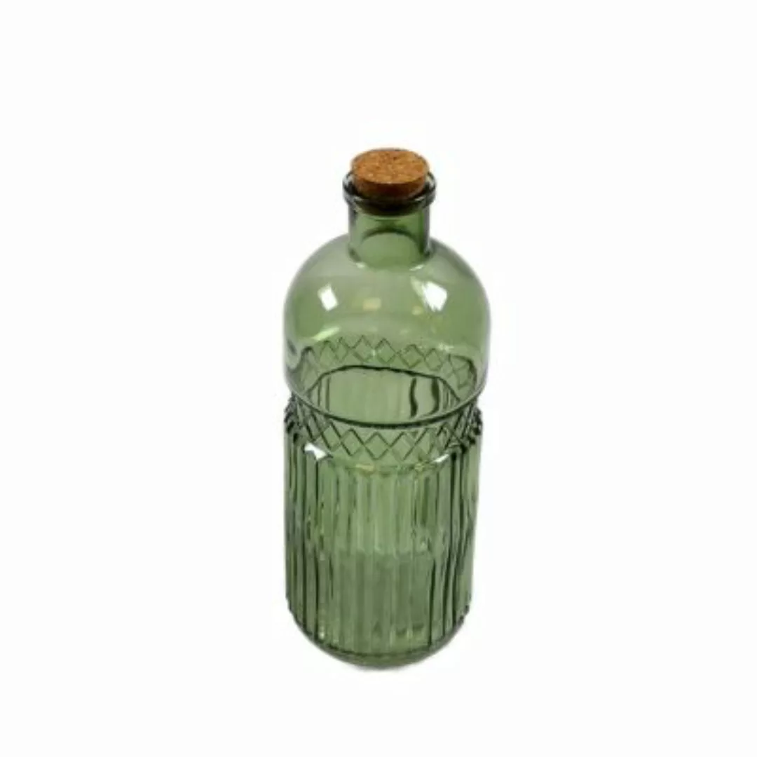 B & S Dekoartikel Flasche Retro Rillen Satin grün H 24 cm mehrfarbig günstig online kaufen