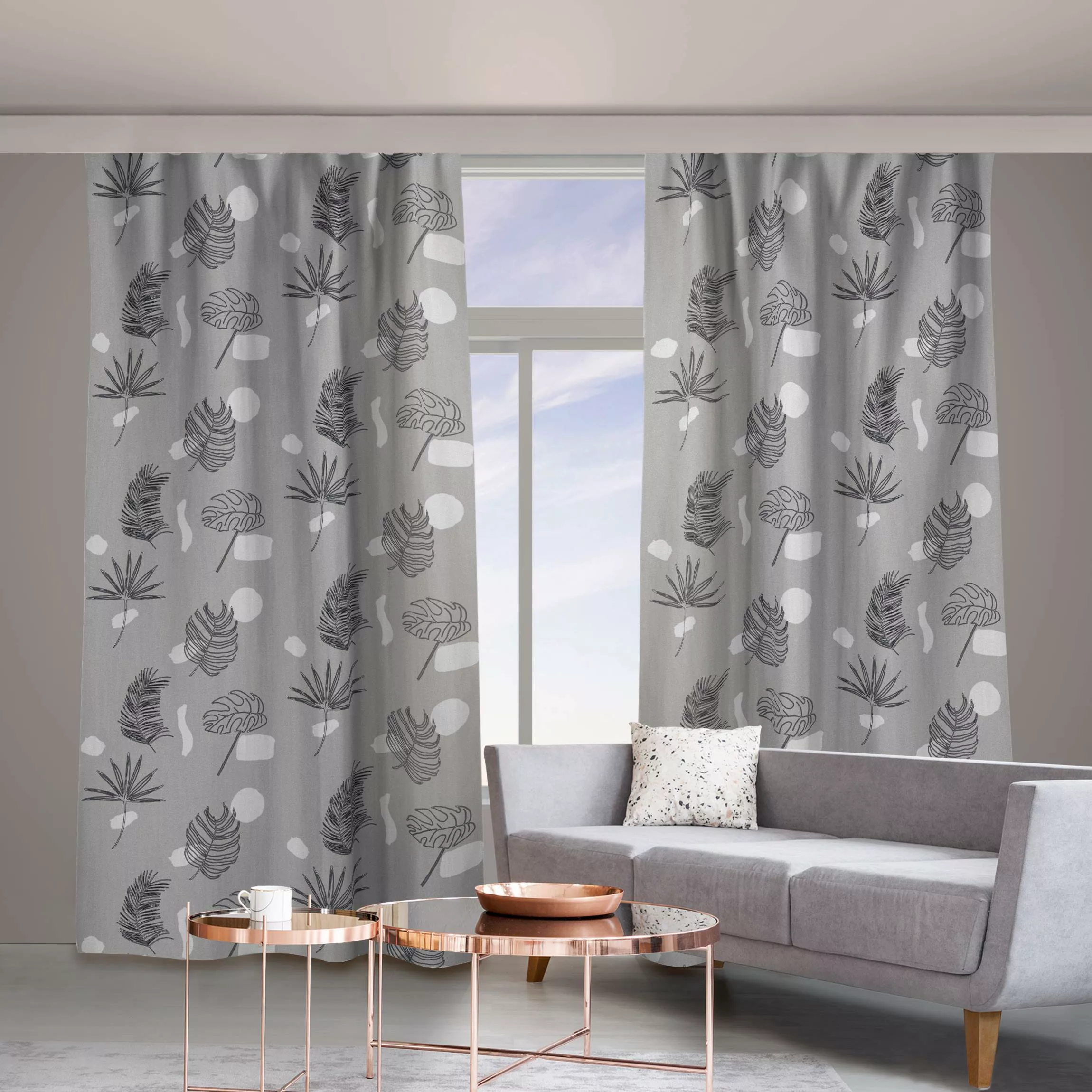 Vorhang Tropische Blätter Muster - Grau günstig online kaufen
