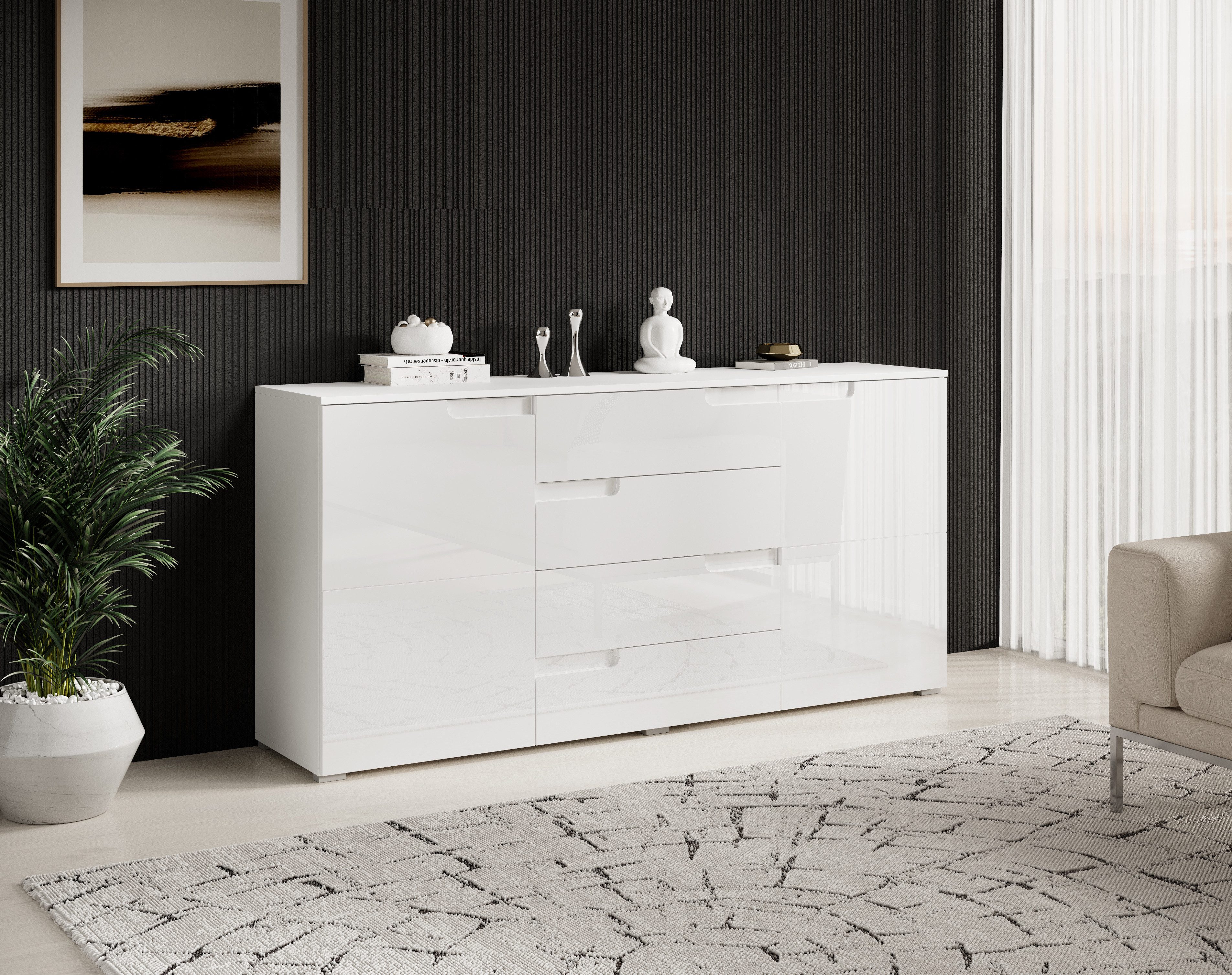 HBZ Sideboard "Spice weiß Hochglanz, Wohnzimmerschrank BxHxT 165x80x40 cm", günstig online kaufen