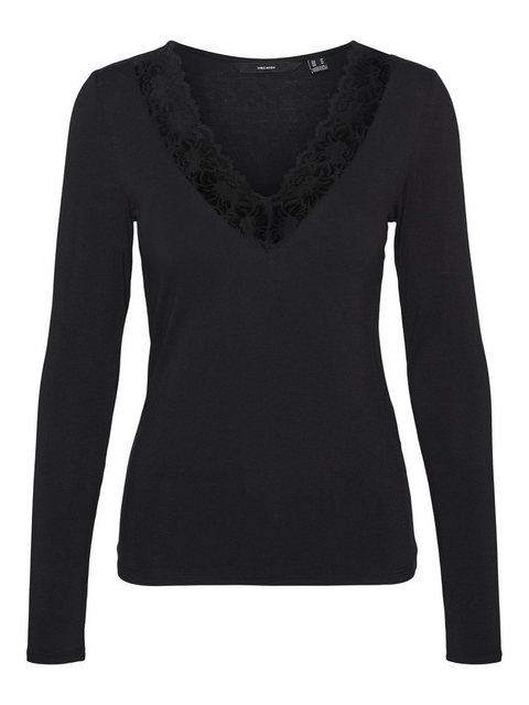 Vero Moda Blusenshirt Bluse Slim Fit V-Ausschnitt Spitzen-Detail Basic 7890 günstig online kaufen