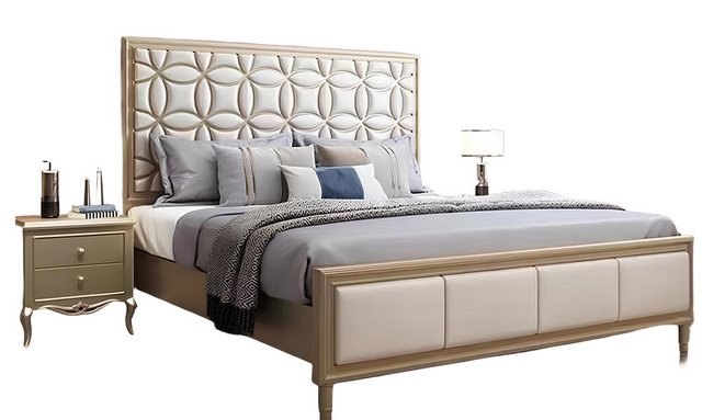 Xlmoebel Bett Neu Beiges Kunstleder Doppelbett für das Schlafzimmer (1-tlg. günstig online kaufen