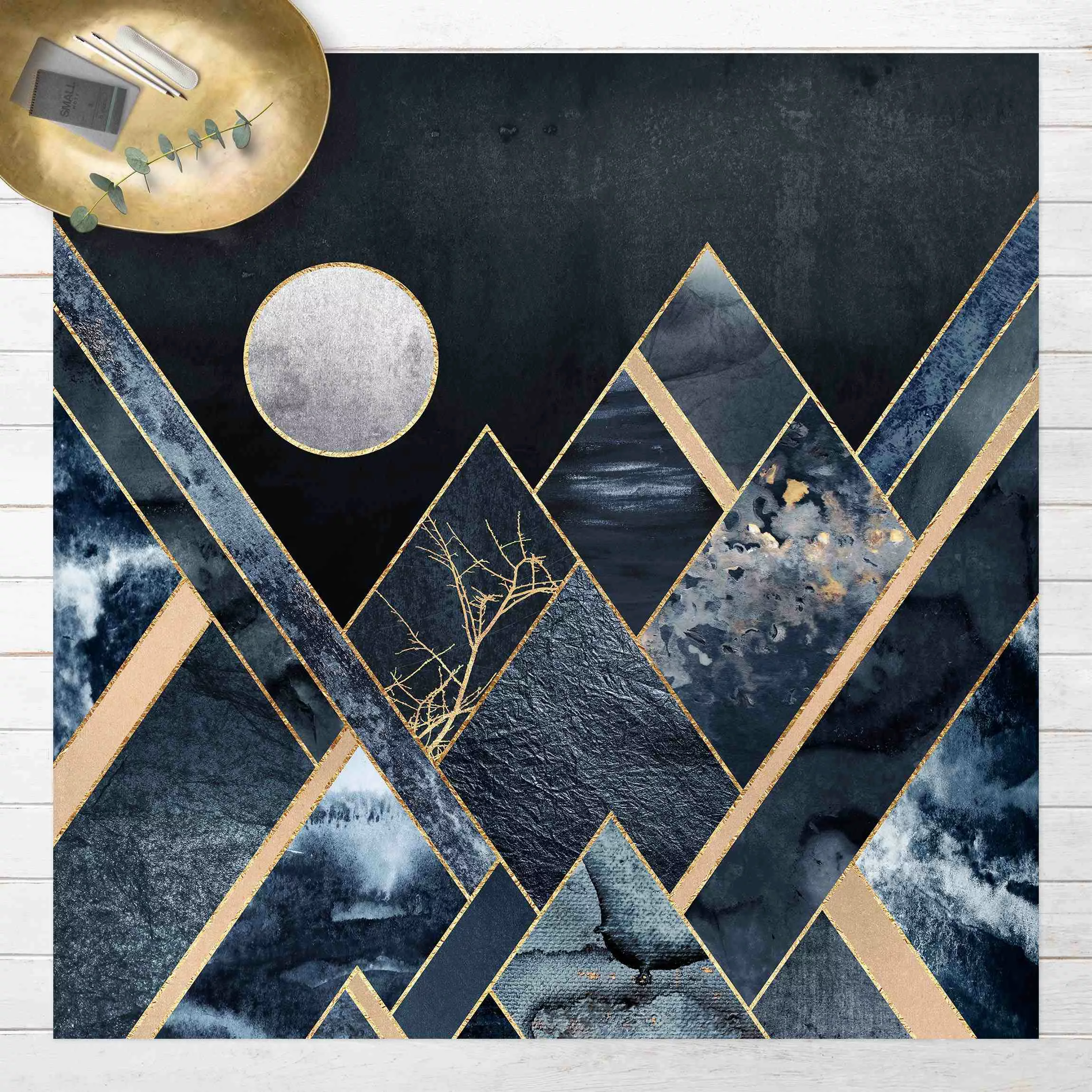 Vinyl-Teppich Goldener Mond abstrakte schwarze Berge günstig online kaufen