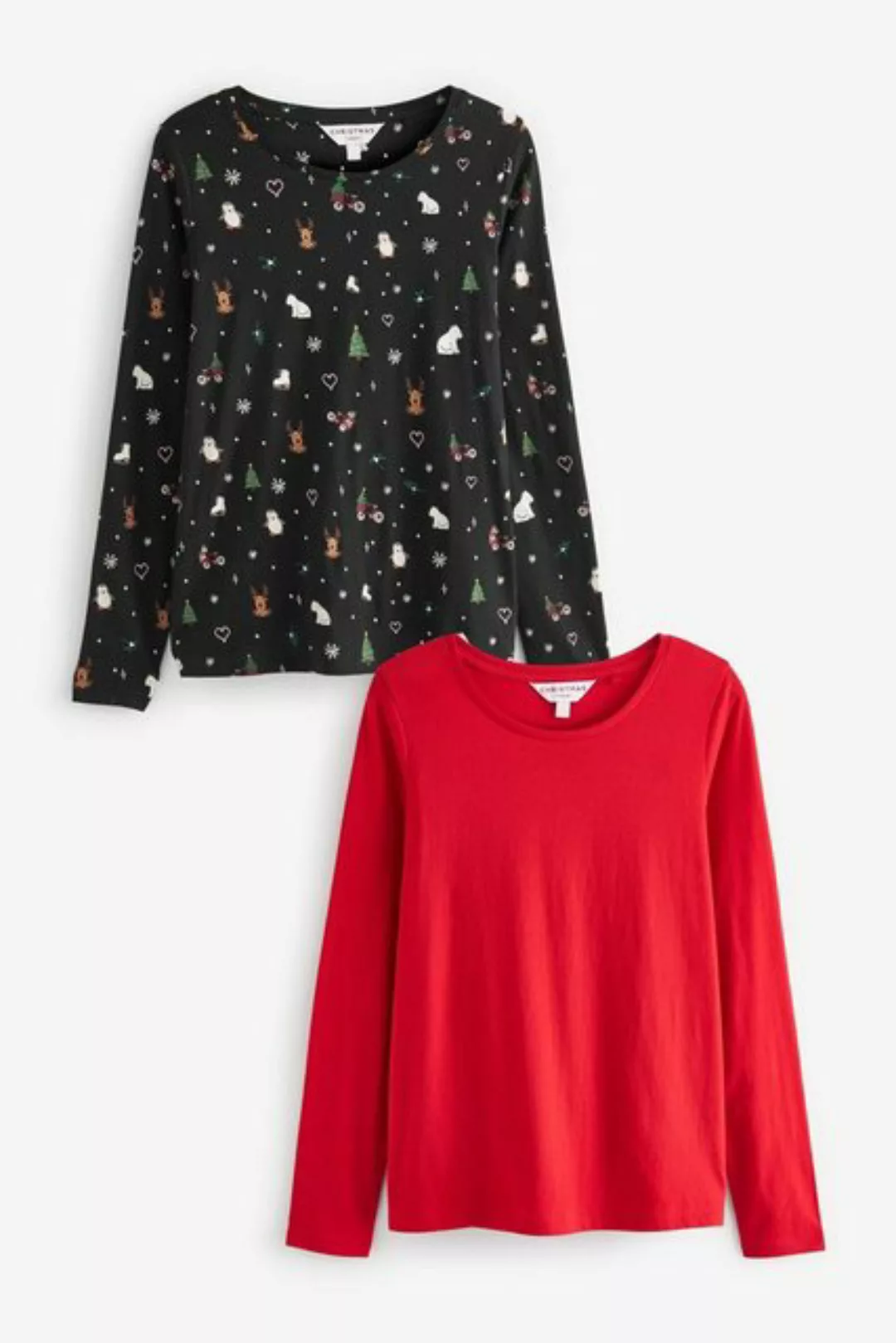 Next Langarmshirt 2 x Weihnachtspullover mit Rundhalsausschnitt (2-tlg) günstig online kaufen