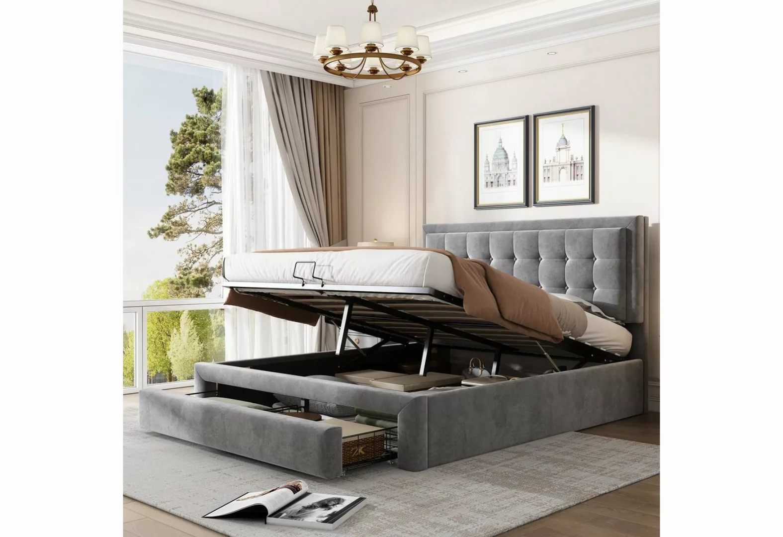 SOFTWEARY Polsterbett (Doppelbett mit Lattenrost, Bettkasten und Schublade, günstig online kaufen