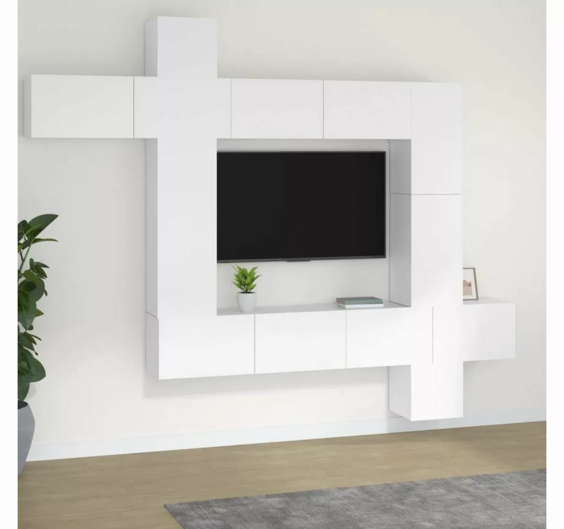 vidaXL TV-Schrank 9-tlg. TV-Schrank-Set Weiß Holzwerkstoff (1-St) günstig online kaufen