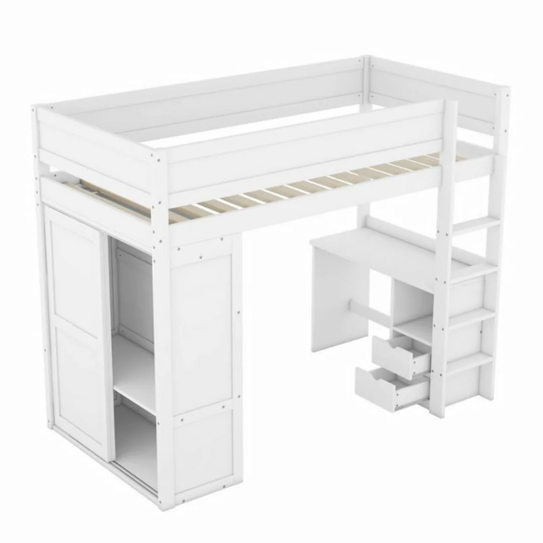 Odikalo Kinderbett Hochbett Kleiderschrank Schreibtisch Schubladen weiß/gra günstig online kaufen